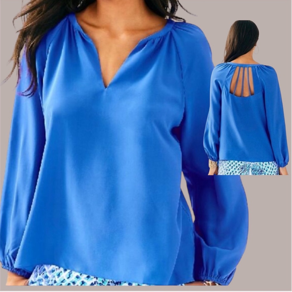 Lilly Pulitzer Royal Blue Silk Strappy Back Blouse - Size XS